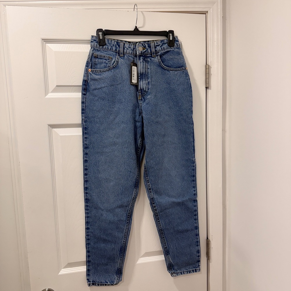 PrettyLittleThing Womens High Rise Mom Jeans Mid Blue Wash Size 2‎ CLY9253 NEW